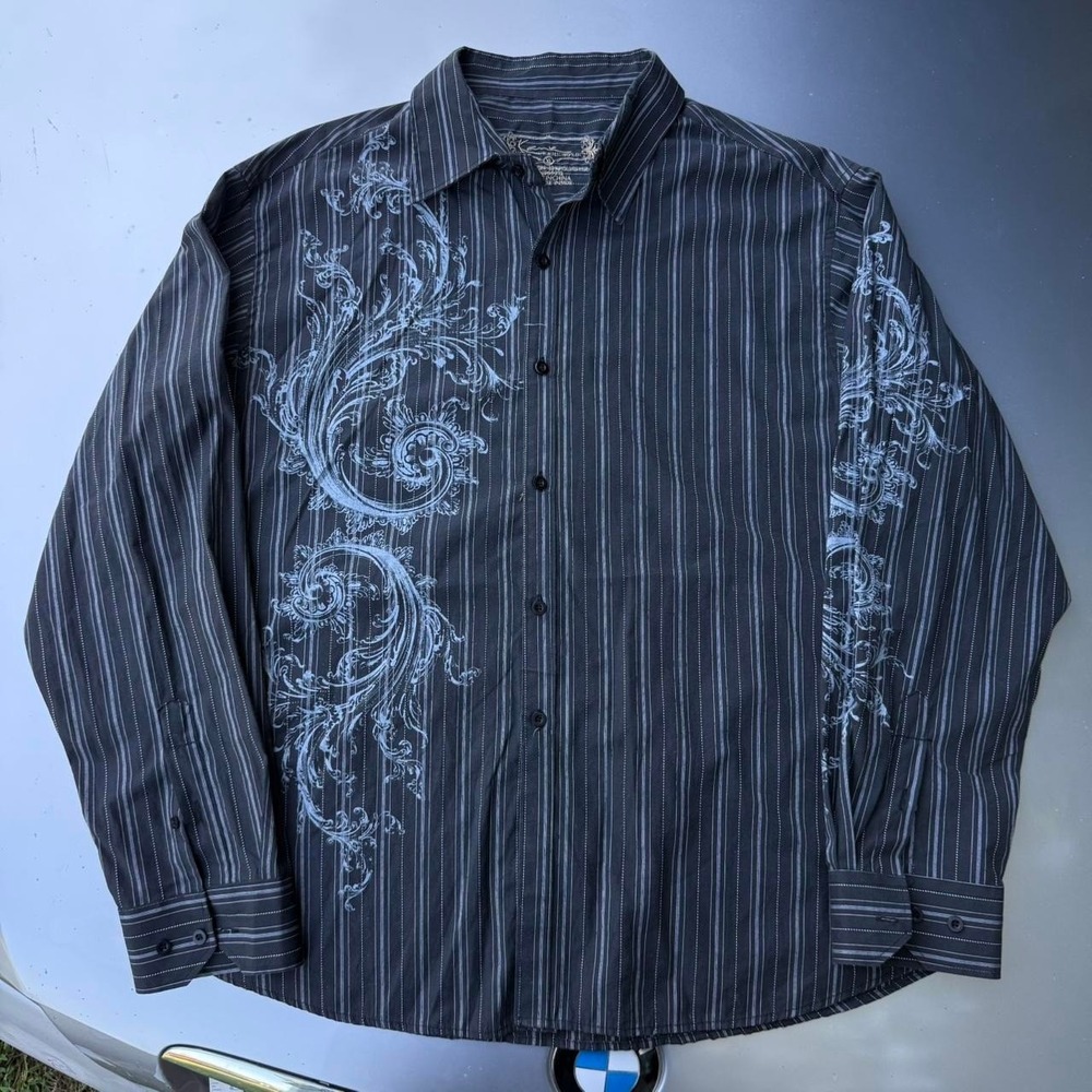 Kani Gold Y2K striped button-up shirt grunge black/charcoal design 2000s